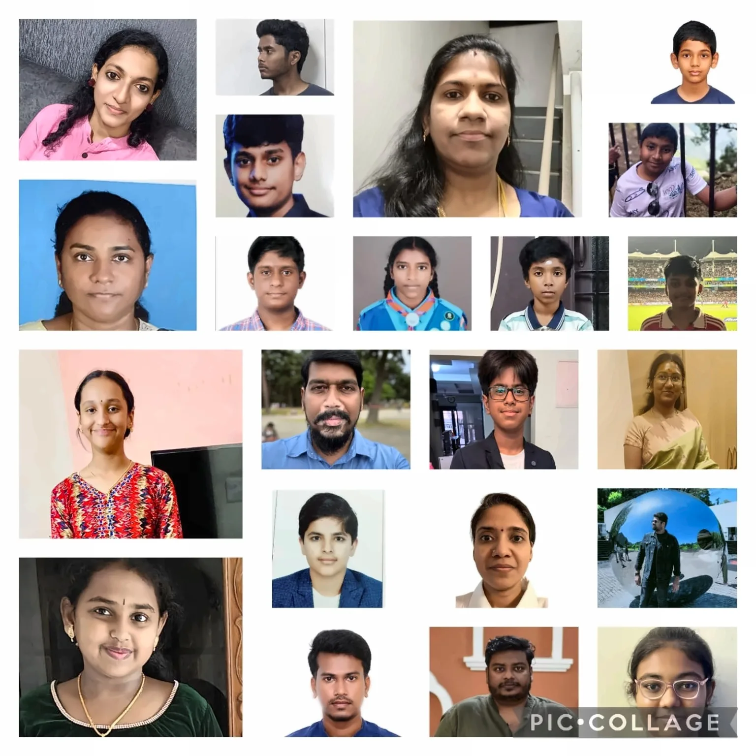 A collage of individual student and family headshot photos